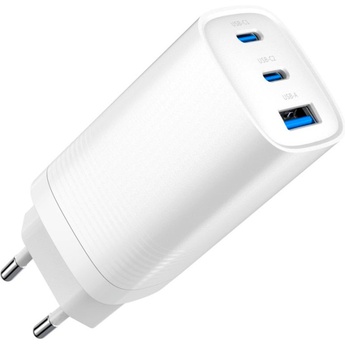 Зарядное устройство GEMBIRD 1xUSB-A, 2xUSB-C, PD+QC3.0 65W White (TA-UC-PDQC65-01-W)