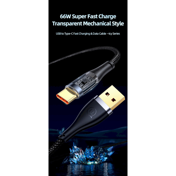 Кабель USAMS US-SJ572 Icy Type-C 66W Aluminum Alloy Transparent Data Cable 1.2м Black (SJ572USB01)