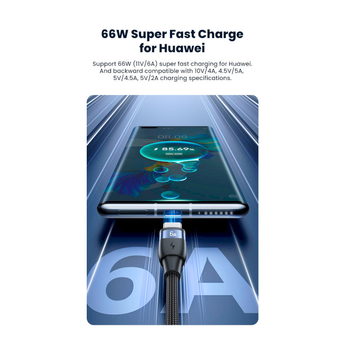 Кабель USAMS US-SJ630 U85 Type-C 6A Aluminum Alloy Fast Charging & Data Cable 1.2м Black (SJ630USB01)