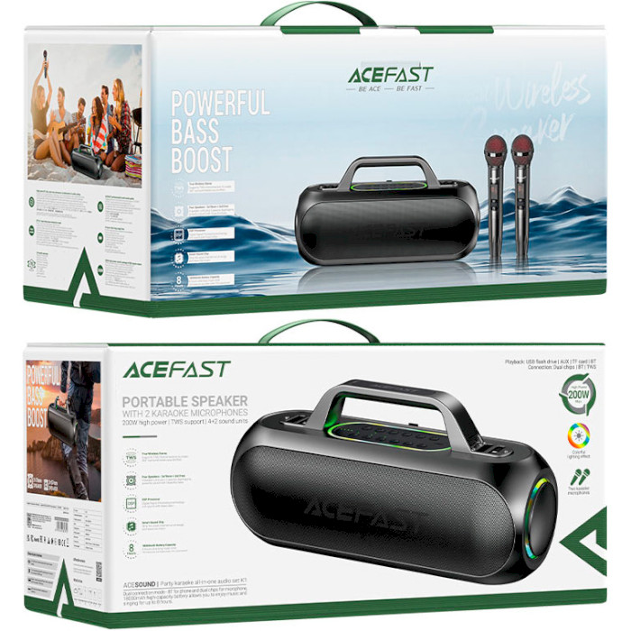 Портативная колонка ACEFAST Portable Speaker K1 Party with 2 Wireless Microphones Black