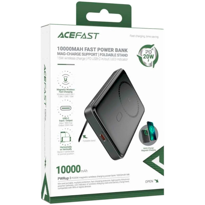 Повербанк з бездротовою зарядкою ACEFAST M6 Magnetic Fast Wireless Charge Power Bank PD 20W 10000mAh Black