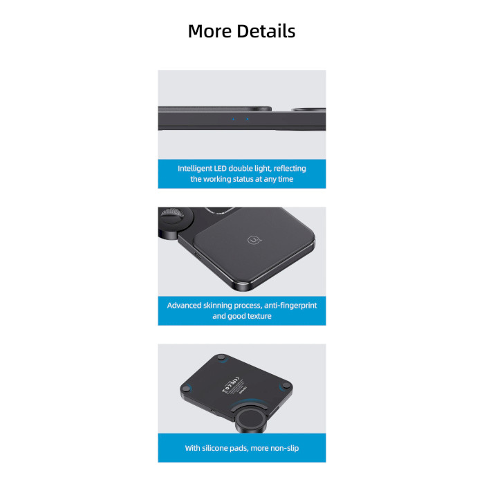 Бездротовий зарядний пристрій USAMS US-CD190 15W 3-in-1 Desktop Wireless Charger Black (CD190WXC01)