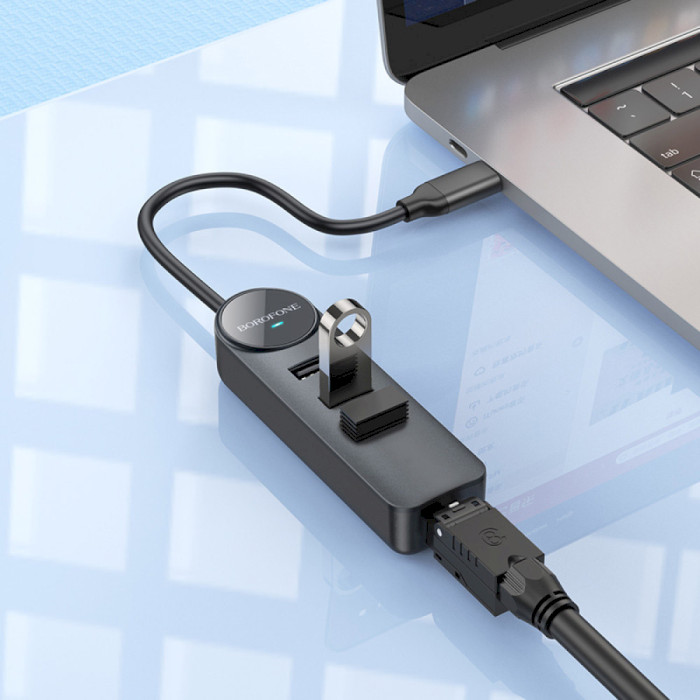 Мережевий адаптер з USB-хабом BOROFONE DH6 Erudite USB-C to 3xUSB2.0, 1xLAN (0.2m)