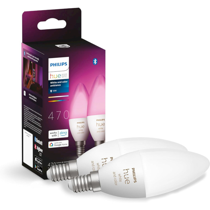 Комплект умных ламп PHILIPS HUE White and Color Ambiance E14 4W 2000-6500K 2шт (929002294205)