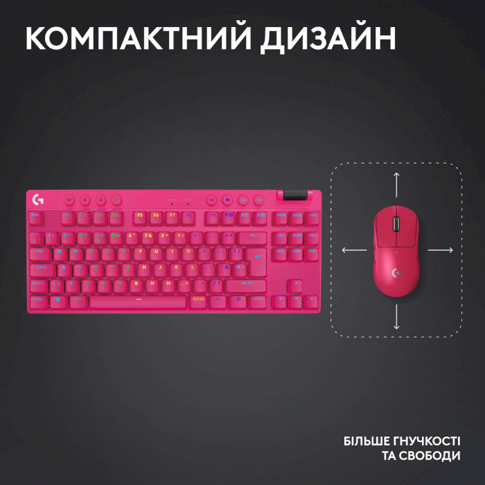 Клавіатура бездротова LOGITECH G Pro X TKL GL Tactile Switch Magenta (920-012159)