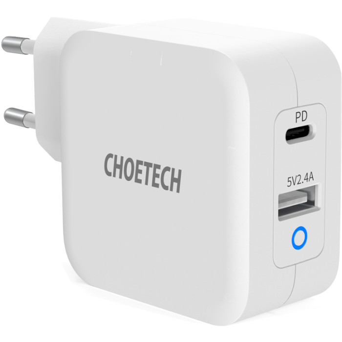 Зарядний пристрій CHOETECH PD8002 65W USB-C, USB-A, PD3.0, QC3.0 GaN Wall Charger White