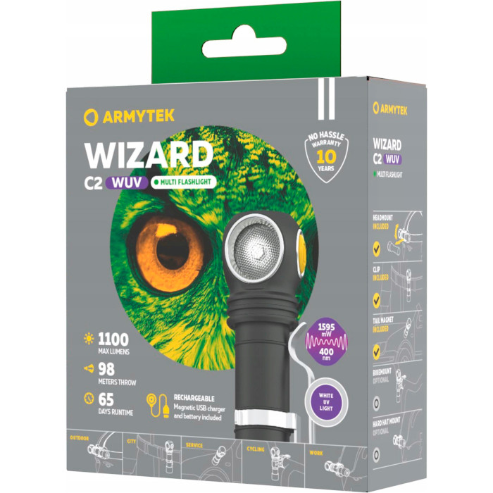 Ліхтар мультифункціональний ARMYTEK Wizard C2 WUV Magnet USB White & Ultraviolet Light (F08901UF)