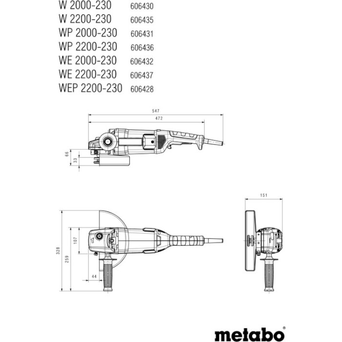 Кутова шліфувальна машина METABO WE 2200-230 (606437000)