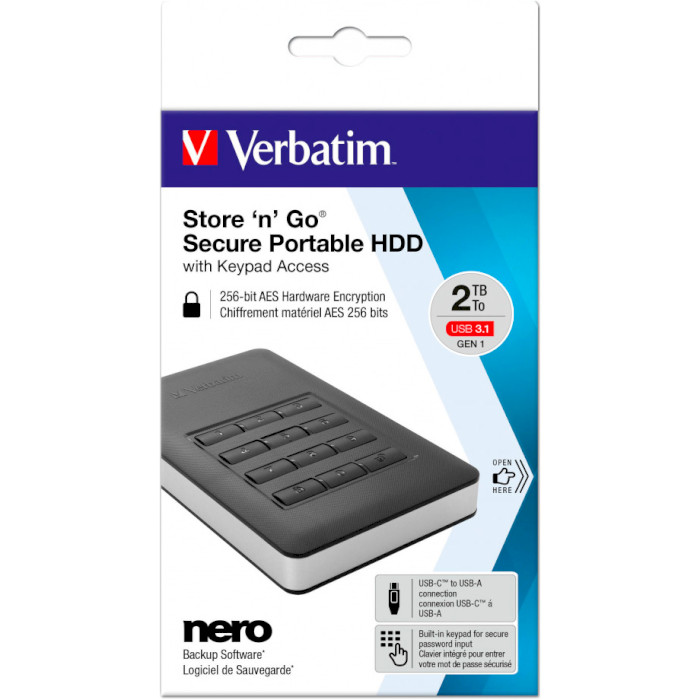 Портативний жорсткий диск VERBATIM Store 'n' Go Secure 2TB USB3.1 (53403)