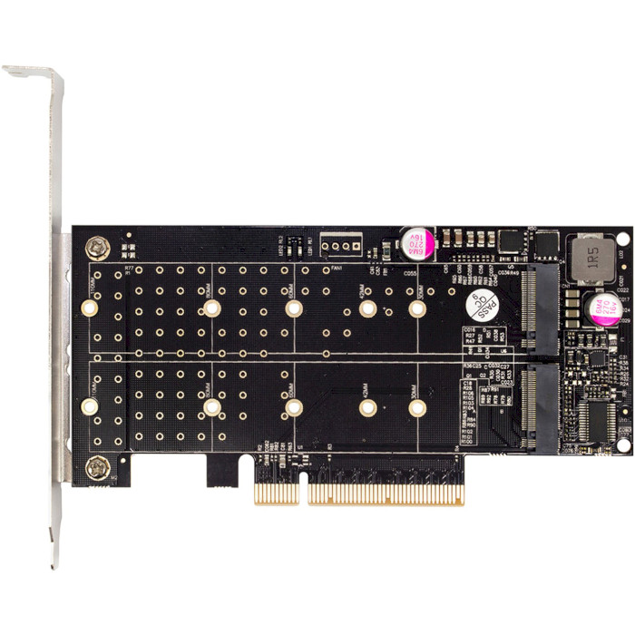Контроллер FRIME PCIe x8 to 2 x M.2 (M-Key NVMe) PI6C20400BLE (ECF-PCIETOSSD018.LP)