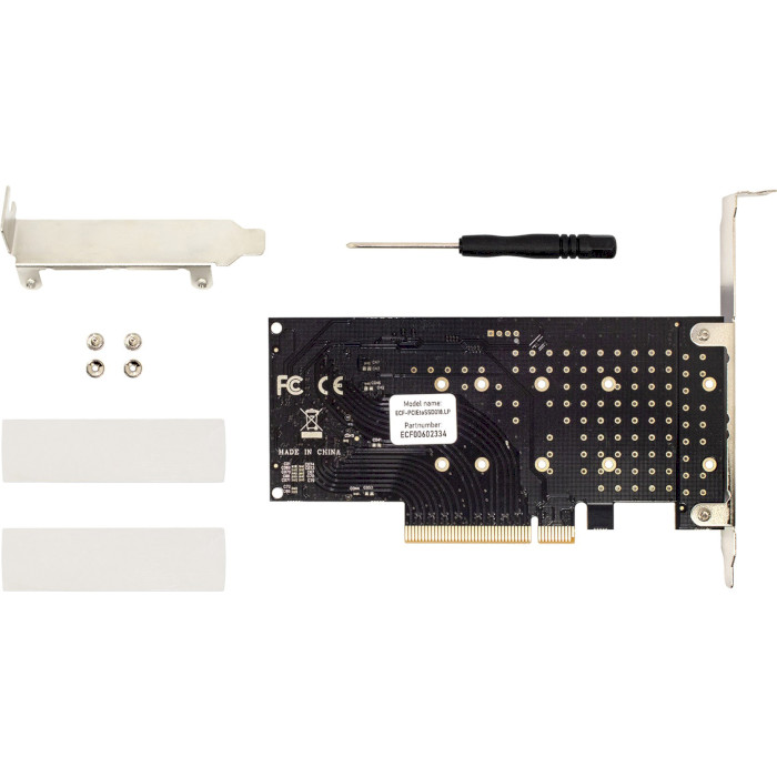 Контроллер FRIME PCIe x8 to 2 x M.2 (M-Key NVMe) PI6C20400BLE (ECF-PCIETOSSD018.LP)