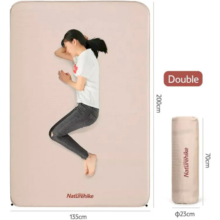 Самонадувний 2-місний килимок NATUREHIKE Double Outdoor Self-Inflating Sleeping Mat Beige (NH20DZ002-D3)