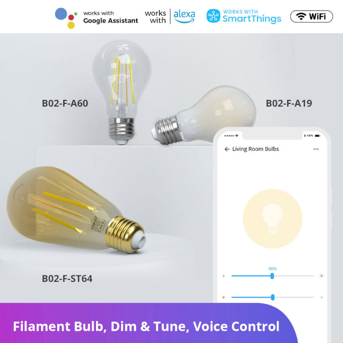 Умная лампа SONOFF Smart Wi-Fi LED Filament Bulb Cyan E27 7W 2200-6500K (B02-F-A60)