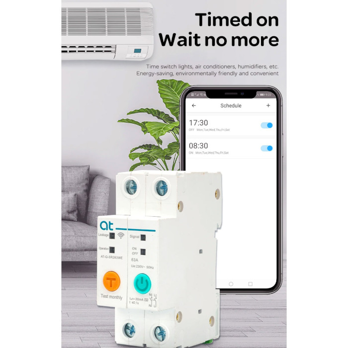 Wi-Fi вимикач-реле на DIN рейку AT 2-Pole Wi-Fi Smart Switch (AT-Q-SR263WE)