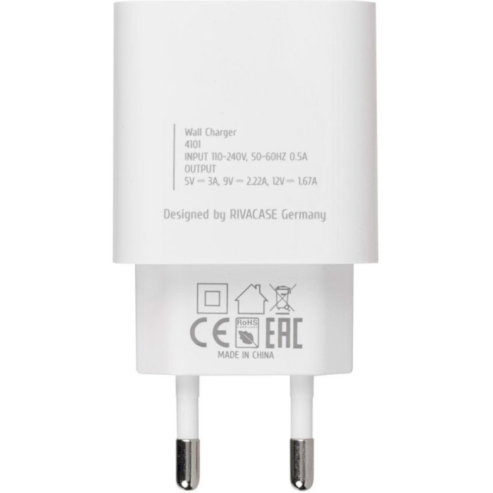Зарядний пристрій RIVACASE Rivapower PS4101 WD4 1xUSB-C, PD3.0, QC3.0, 20W White w/Type-C to Type-C cable