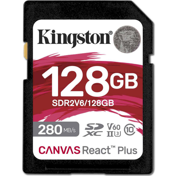 Карта памяти KINGSTON SDXC Canvas React Plus 128GB UHS-II U3 V60 Class 10 (SDR2V6/128GB)