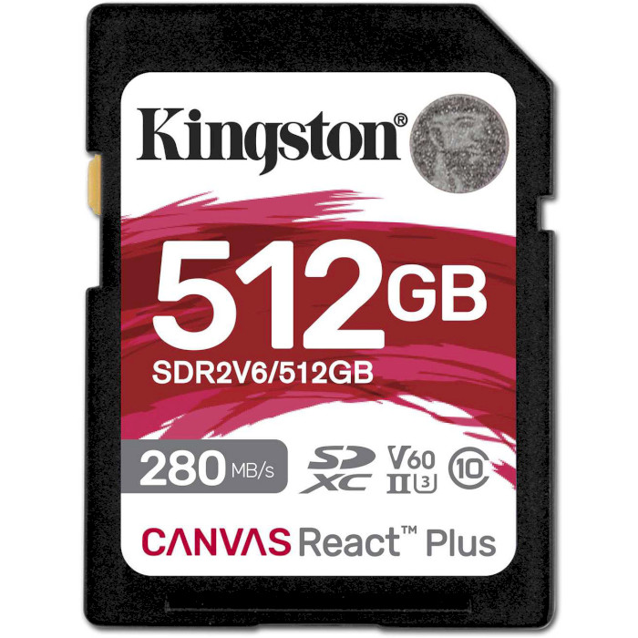 Карта памяти KINGSTON SDXC Canvas React Plus 512GB UHS-II U3 V60 Class 10 (SDR2V6/512GB)