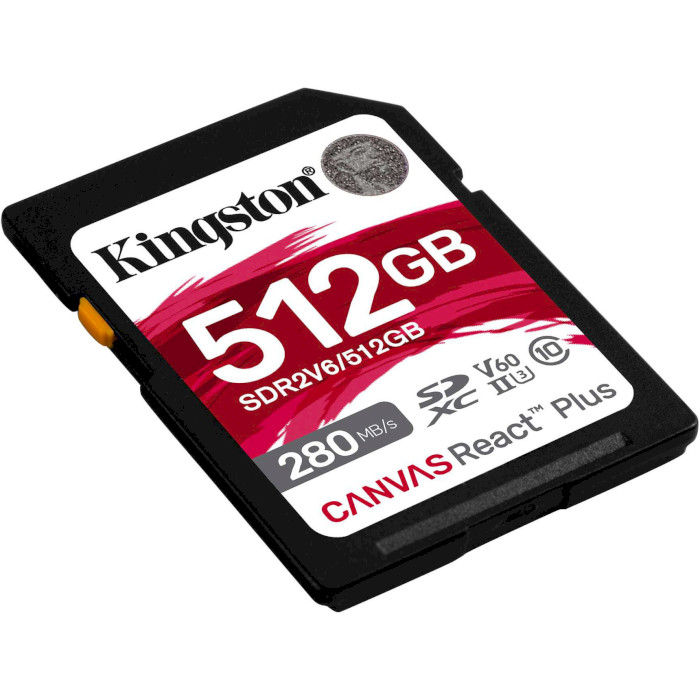 Карта памяти KINGSTON SDXC Canvas React Plus 512GB UHS-II U3 V60 Class 10 (SDR2V6/512GB)