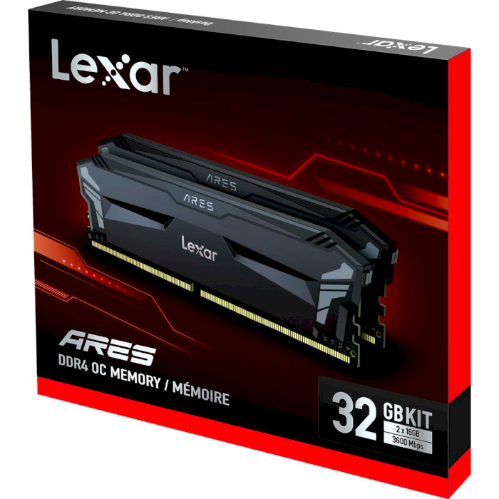 Модуль памяти LEXAR Ares Matt Black DDR4 3600MHz 32GB Kit 2x16GB (LD4BU016G-R3600GD0A)