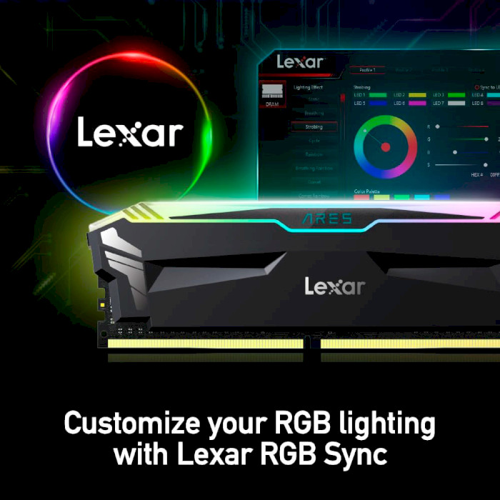 Модуль пам'яті LEXAR Ares RGB Black DDR4 3600MHz 32GB Kit 2x16GB (LD4BU016G-R3600GDLA)
