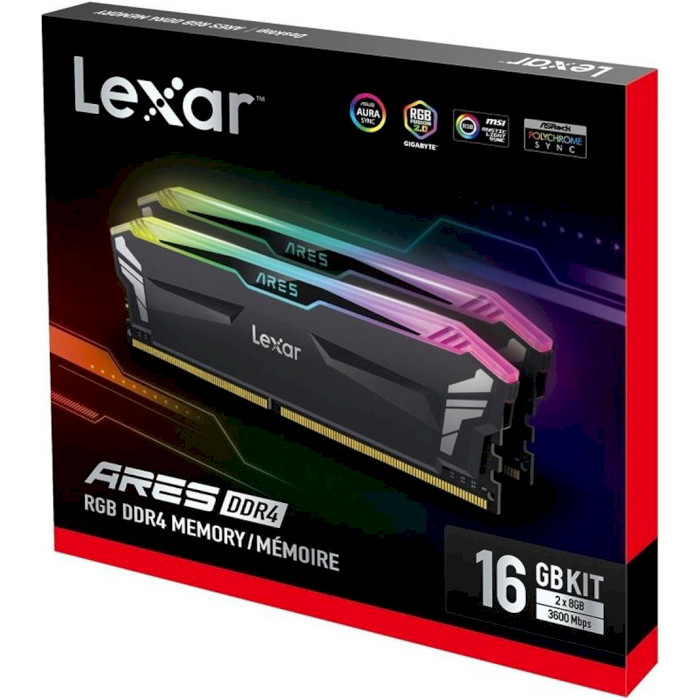 Модуль памяти LEXAR Ares RGB Black DDR4 3600MHz 16GB Kit 2x8GB (LD4BU008G-R3600GDLA)