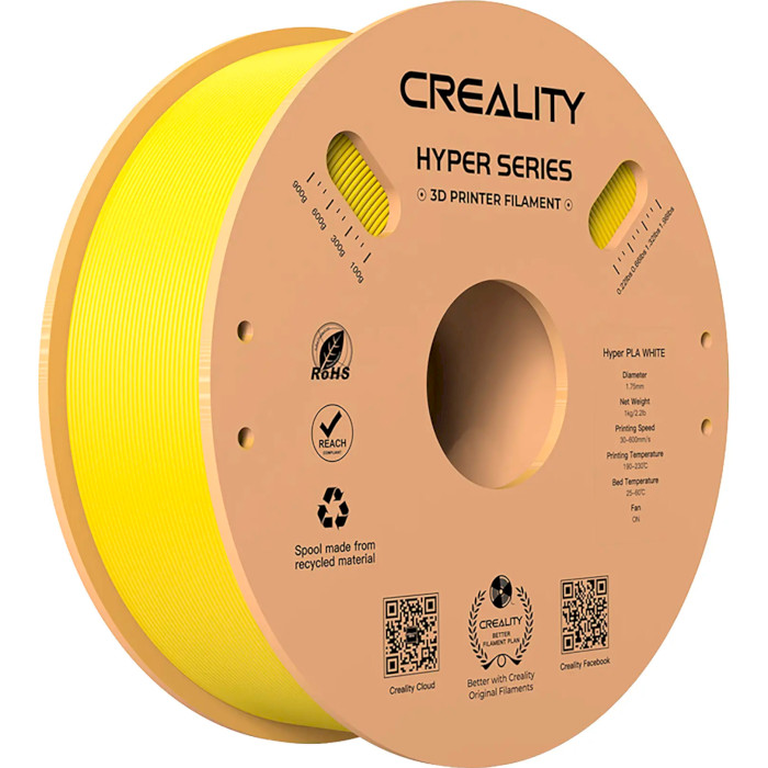 Пластик (філамент) для 3D принтера CREALITY Hyper PLA 1.75mm, 1кг, Yellow (3301010379)