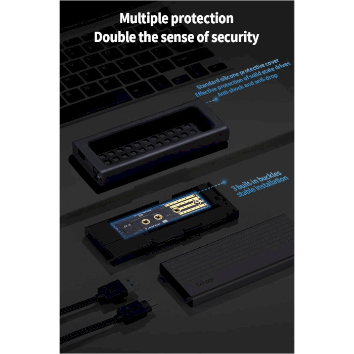 Карман внешний LEXAR E10 M.2 SSD Enclosure NVMe/SATA M.2 SSD to USB 3.2 (LPAE10N-RNBNG)