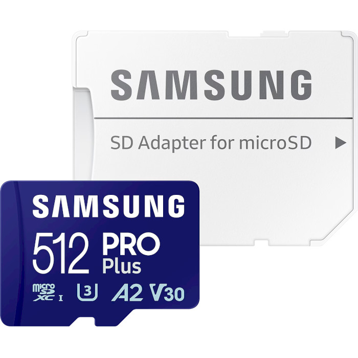 Карта пам'яті SAMSUNG microSDXC Pro Plus 512GB UHS-I U3 V30 A2 Class 10 + SD-adapter (MB-MD512SA/EU)