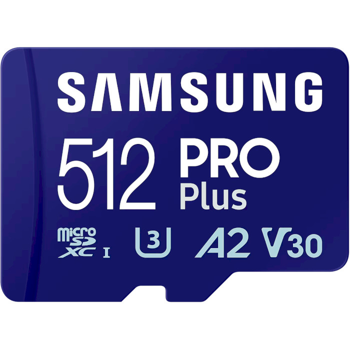 Карта пам'яті SAMSUNG microSDXC Pro Plus 512GB UHS-I U3 V30 A2 Class 10 + SD-adapter (MB-MD512SA/EU)