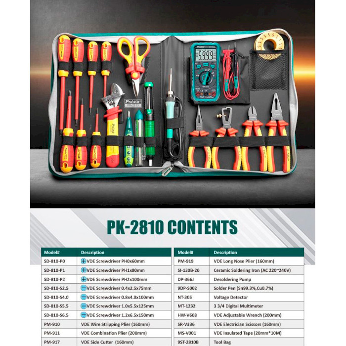 Набор диэлектрических инструментов PRO'SKIT PK-2810B