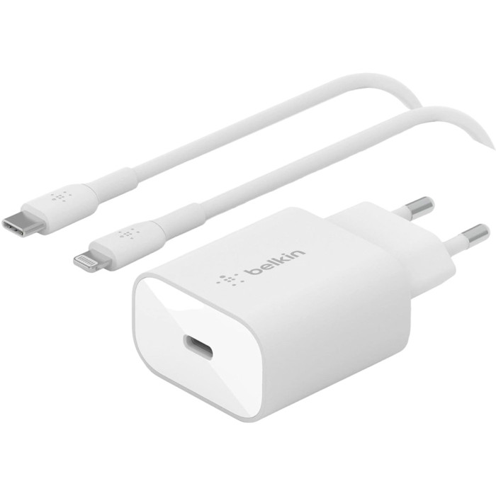 Зарядний пристрій BELKIN Boost Up Charge 25W USB-C PD3.0 PPS Wall Charger White w/Type-C to Lightning cable (WCA004VF1MWH-B5)