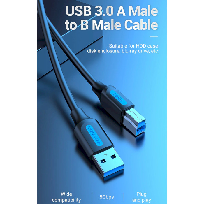Кабель VENTION USB 3.0 AM/BM 1.5м Black (COOBG)
