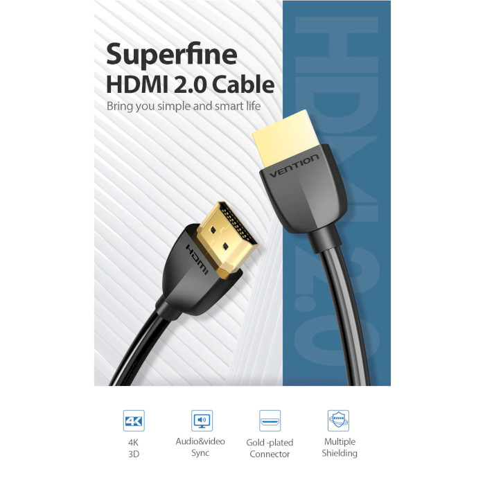 Кабель VENTION Portable HDMI Cable 4K@60Hz HDMI v2.0 1м Black (AAIBF)