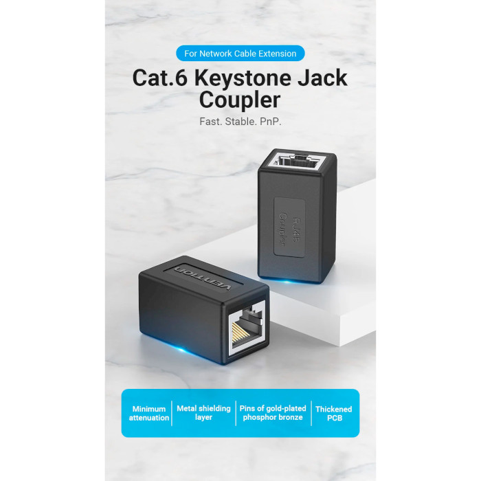 З'єднувач крученої пари VENTION Cat.6 FTP Keystone Jack Coupler екранований Black (IPVB0)