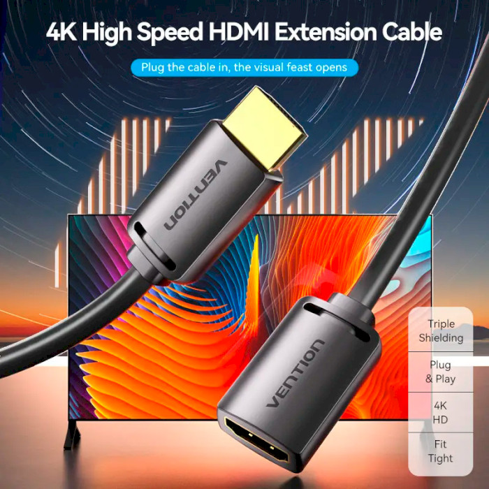 Кабель-подовжувач VENTION HDMI Extension Cable HDMI v2.0 1м Black (AHCBF)