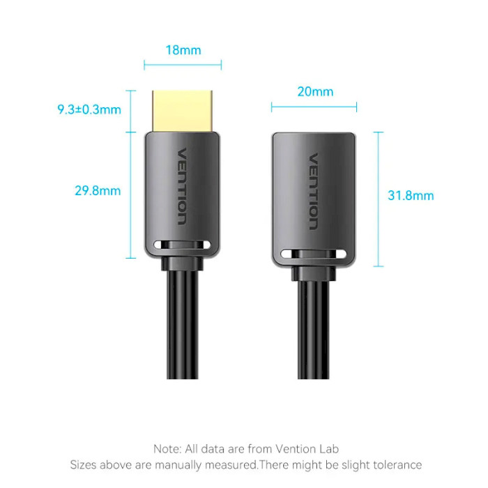 Кабель-подовжувач VENTION HDMI Extension Cable HDMI v2.0 1м Black (AHCBF)