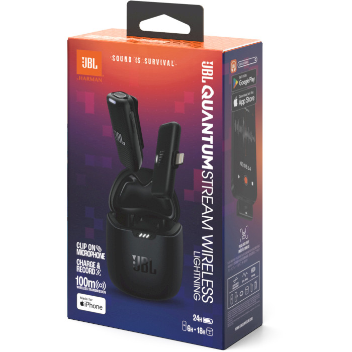 Микрофон-петличка беспроводной JBL Quantum Stream Wireless Lightning Black (JBLSTRMWLLGHTBLK)