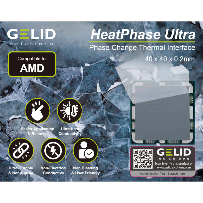 Термопрокладка GELID SOLUTIONS HeatPhase Ultra for AMD 40x40x0.2mm (PH-GC-01-A)