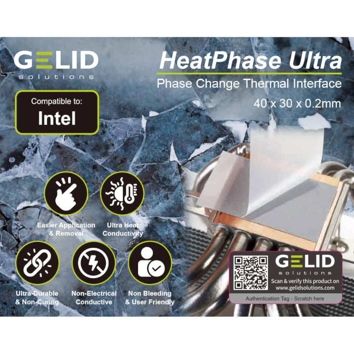 Термопрокладка GELID SOLUTIONS HeatPhase Ultra for Intel 40x30x0.2mm (PH-GC-02-I)