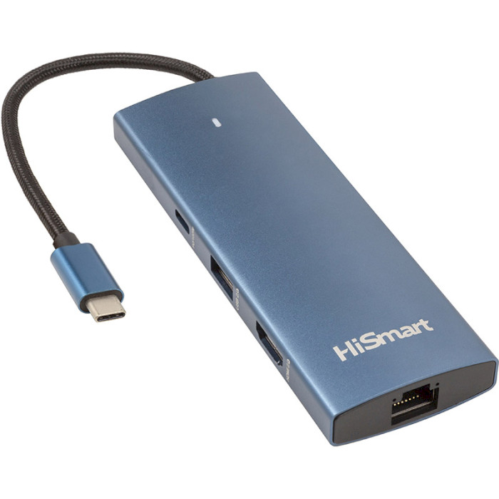 Порт-реплікатор HISMART 8-in-1 USB-C to 1xHDMI, 2xUSB3.0, 1xUSB2.0, SD/TF, LAN, PD100W