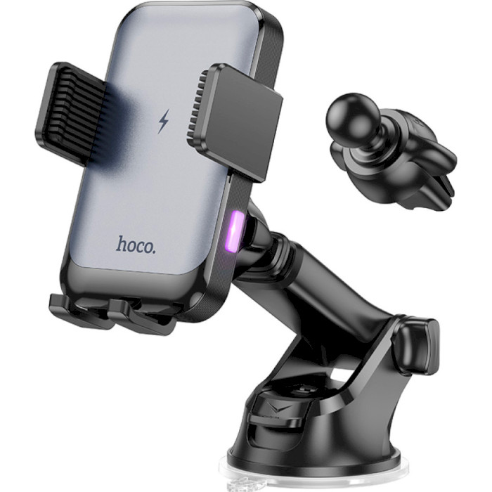 Автотримач для смартфона з бездротовою зарядкою HOCO HW9 Climber Smart Wireless Charging Car Holder Black/Gray