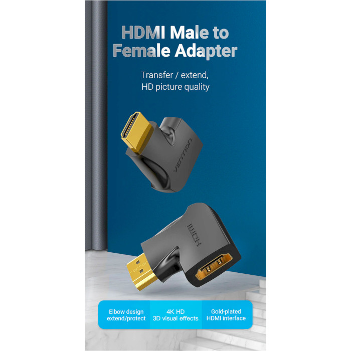 Адаптер угловой VENTION HDMI 270 Degree Male to Female Vertical Flat Adapter HDMI Black (AIQB0)