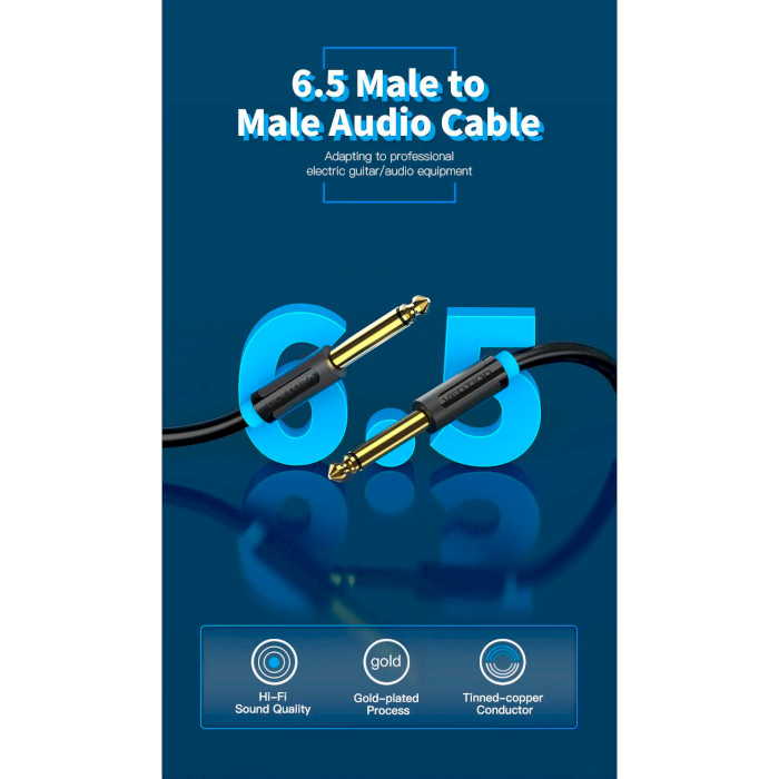 Кабель VENTION Male to Male Audio Cable jack 6.35 мм 3м Black (BAABI)