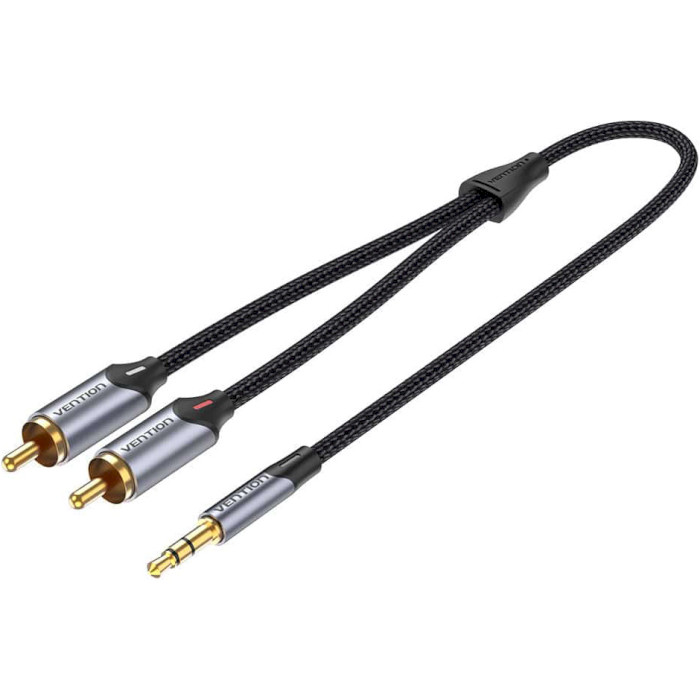 Кабель VENTION 3.5mm Male to 2RCA Male Adapter Cable mini-jack 3.5 мм - 2RCA 2м Gray (BCNBH)