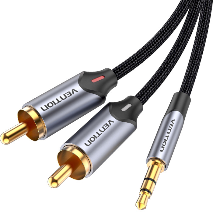 Кабель VENTION 3.5mm Male to 2RCA Male Adapter Cable mini-jack 3.5 мм - 2RCA 8м Gray (BCNBK)