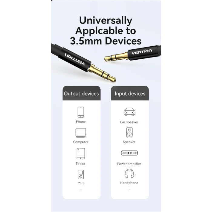 Кабель VENTION 3.5mm Male to Male Audio Cable mini-jack 3.5mm 2м Black (BAXBH)