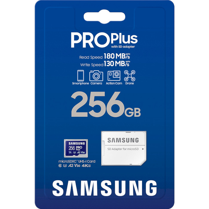 Карта пам'яті SAMSUNG microSDXC Pro Plus 256GB UHS-I U3 V30 A2 Class 10 + SD-adapter (MB-MD256SA/EU)