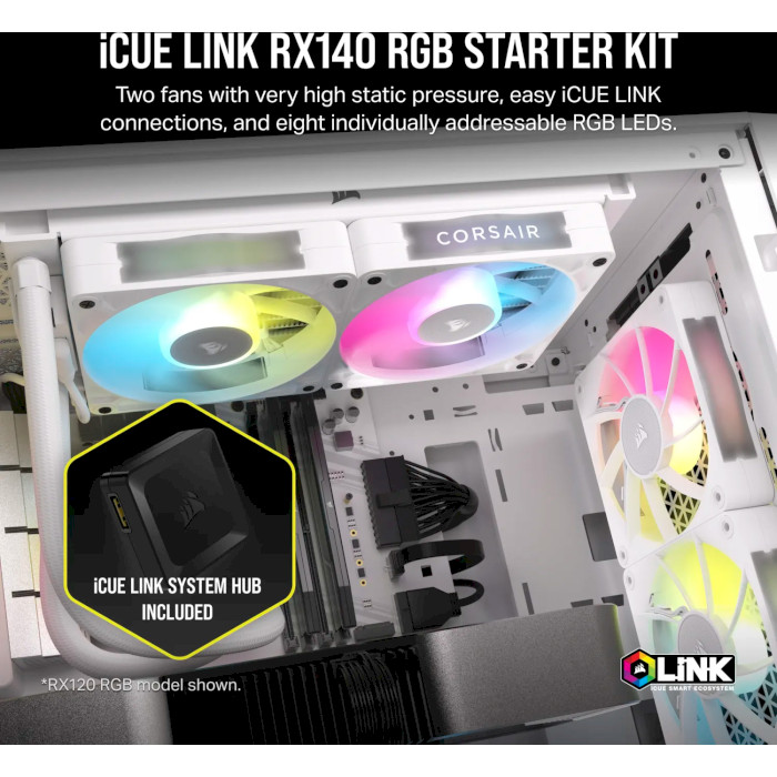 Комплект вентиляторов CORSAIR iCUE Link RX140 RGB PWM White 2-Pack (CO-9051024-WW)