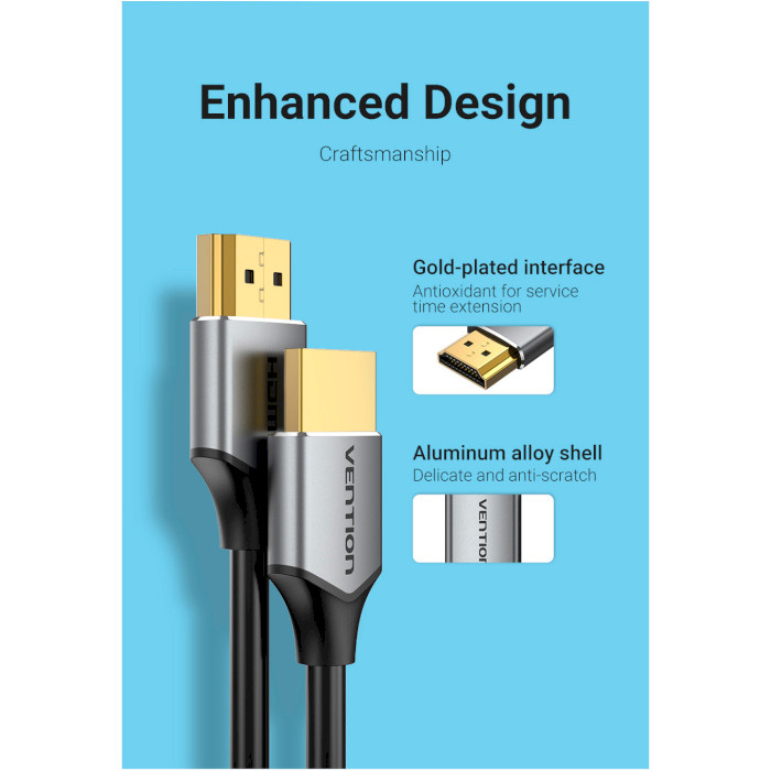 Кабель VENTION Ultra Thin HDMI Male to Male HD Cable HDMI v2.0 0.5м Gray (ALEHD)