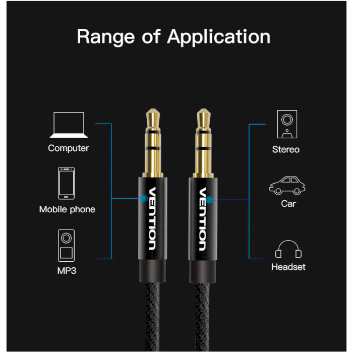 Кабель VENTION AUX Audio Cable mini-jack 3.5mm 1.5м Black (BAGBG)